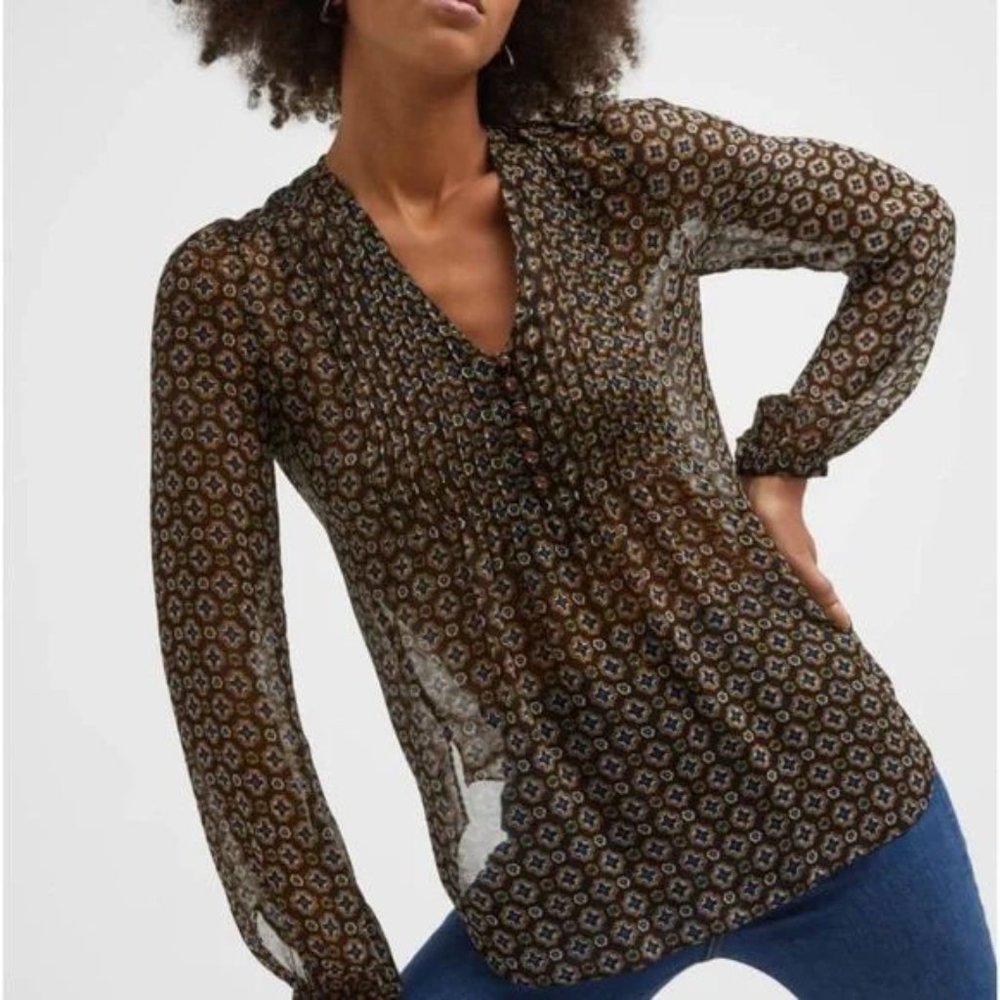 Veronica Beard Lowell Sheer Blouse Black Multi Women’s 2 NWT